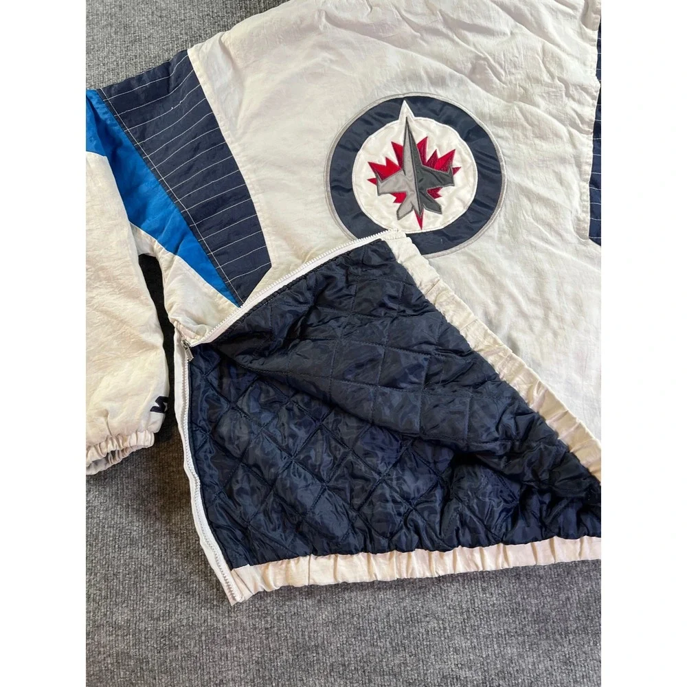 Vintage Starter Winnipeg Jets Jacket Mens Large White Blue 90s NHL Pullover Logo